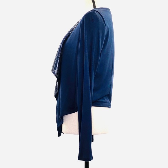 FOREVER 21 Blue Sequined Waterfall Cardigan Medium - Picture 3 of 10